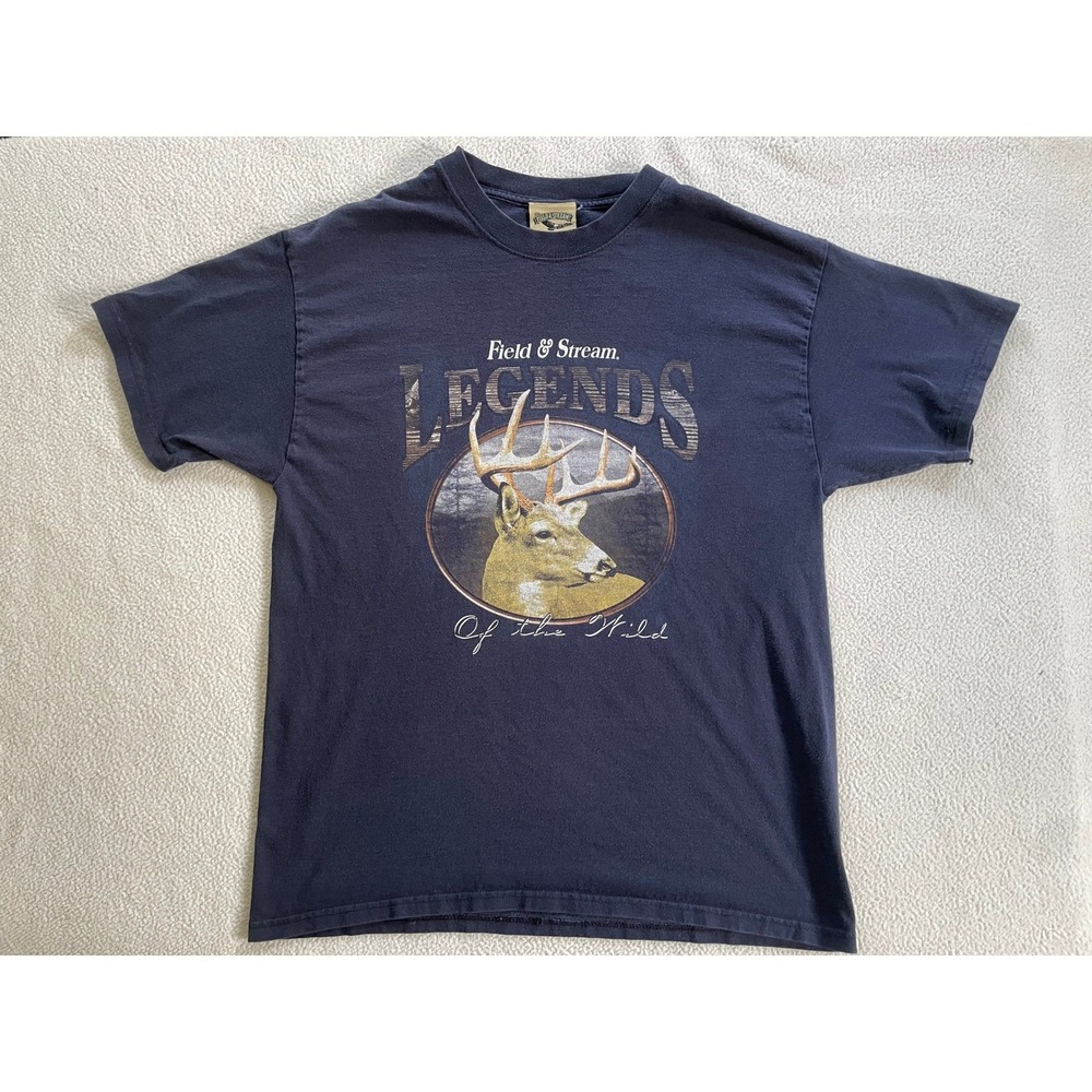Field & Stream Mens Large T-Shirt Navy Blue Legends of the Wild Buck Graphic